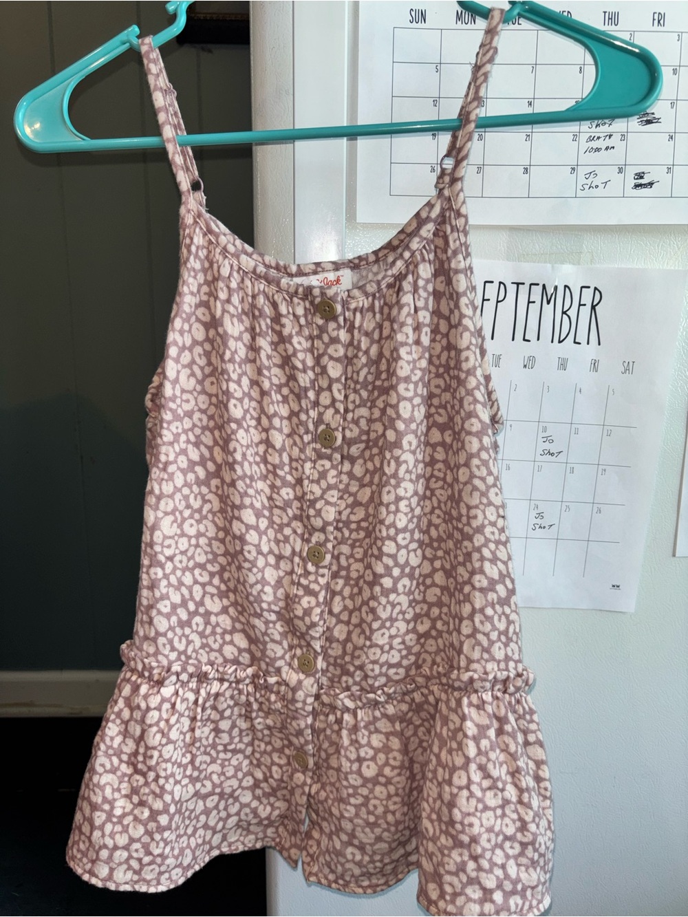Cat & Jack Pink and Cream Leopard-Print Button Tank